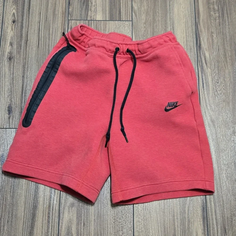 Nike Tech Fleece Shorts Womens Small Red Heathered Bonded Zip Athletic Casual